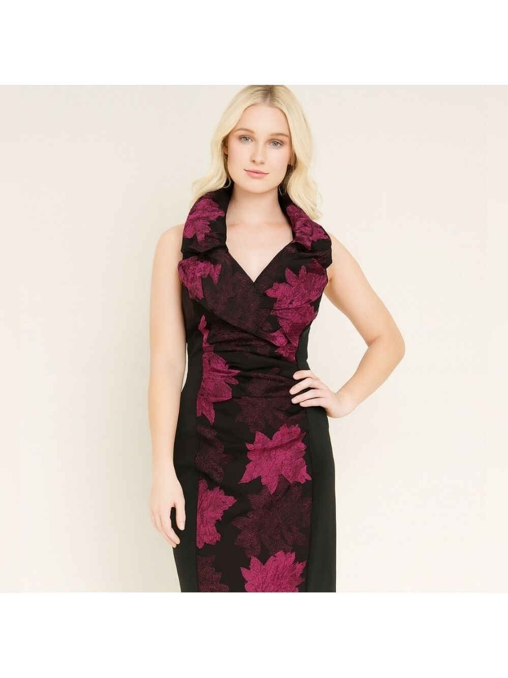 Joseph Ribkoff Floral Sheath Ruched Formal Cocktail Dress. Size 10